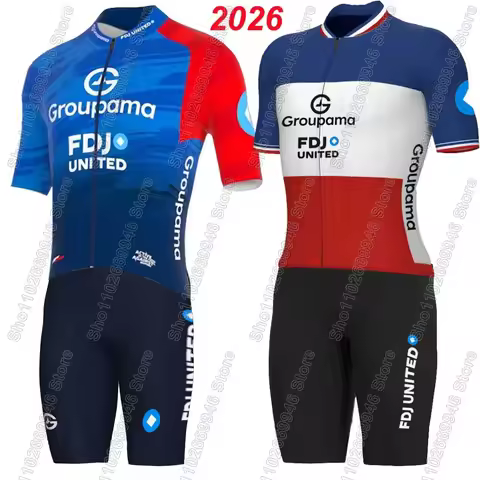 FDJ Team Cycling Jersey 2026 Set France Champion Summer Clothing Mens Road Bike Shirts Suit Bicycle 