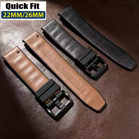 QuickFit 22 26mm Silicone Leather Strap For Garmin Fenix 9 8 7 7X 6X Pro Solar Watch Band Epix Pro G