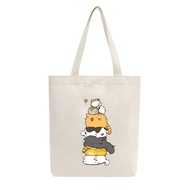 Túi Tote Vải Canvas Mộc GINKO có dây kéo khóa ( túi con ) from basic In Hình Mèo Xếp Chồng M58