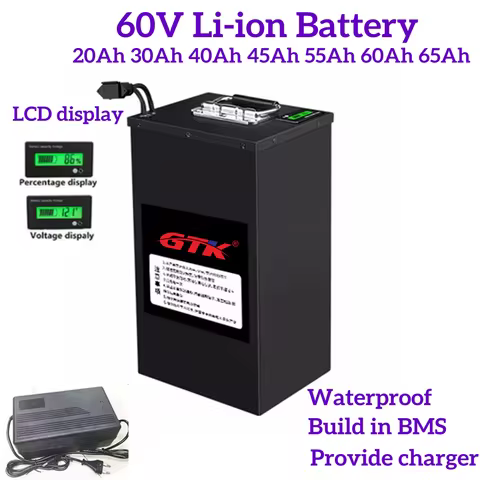 GTK Powerful 60V 20Ah 30Ah 40Ah 45Ah 55Ah 60Ah 65Ah Li-ion Rechargeable Battery for 500W 800W 1800W 