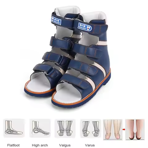 Ortoluckland Children Boys Sandals Toddler Orthopedic Leather Shoes HighTop Kids Blue Corrective Clu