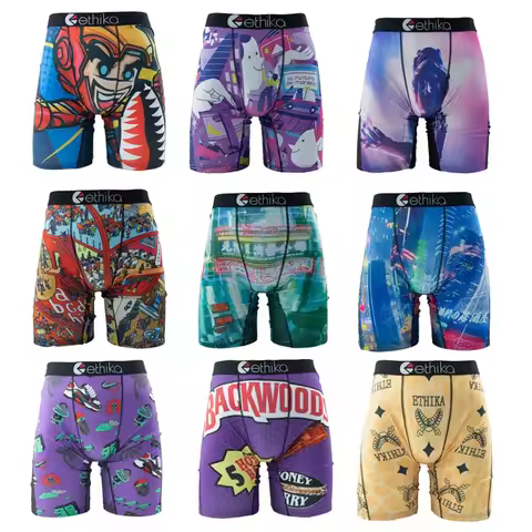 ETHIKA Fashion Print Men's Underwear Boxer Cueca Panties Lingerie Underpants Boxershorts Trunks Men 