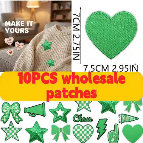10PCS Green Game Day Cheerleader Embroidery Patches Lightning Love Star Bow Design Iron On For DIY C