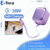 GaN Portable Dual Port USB+Type C Travel Charger 35W Fast Charging Mobile Phone Power Adapter US Wal
