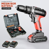 36V Mesin bor cordless/bor baterai/ bor listrik/Impact Drill Bor Beton Lengkap Koper Dan Aksesories