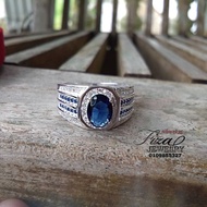 cincin lelaki perak925 batu biru, silver925 men ring in blue sapphire, cincin lelaki permata biru si