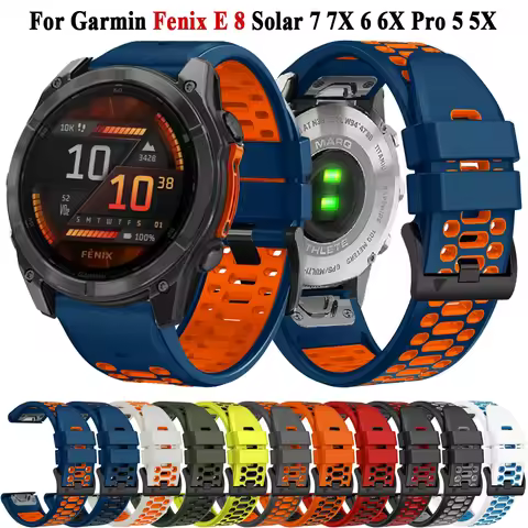 Outdoor Sports 22/26mm Silicone Watch Band For Garmin Fenix 8 E 5 5X 6X 6 7 7X Pro/TACTIX/Mk2 Mk2i G