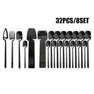 32Pcs Black Matte Cutlery Set 304 Stainless Steel Dinnerware Set Fork Spoon Bar Party Flatware Kitch