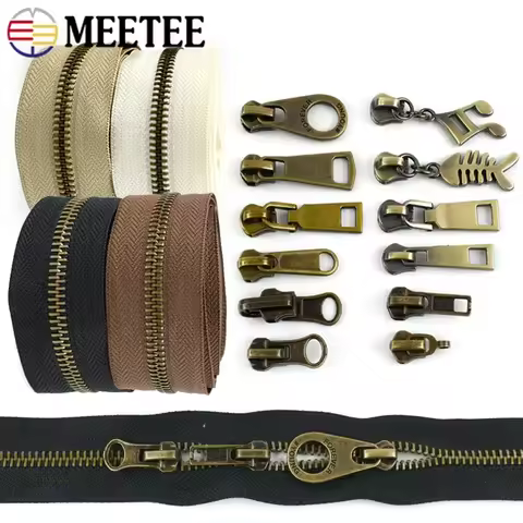 1/2/3/5M Meetee 5# Roll Metal Zippers with Pullers Bag Shoes Jacket Decor Closure Zip By Meters DIY 