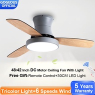 GOGEOUS 42/48 Inch Nordic Ceiling Fan With Light 2 In 1 Strong Winds DC Motor Mute Flush Mount Mini Ceiling Fan Light