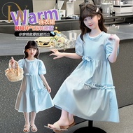 2-15 Years Old Girls Round Neck Thin Style Plain Color Western Style Lace Dress New Style Western St