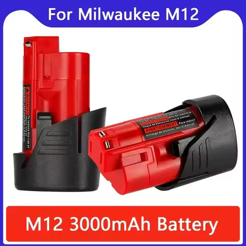 12V For Milwaukee Battery 3Ah Compatible with Milwaukee M12 XC 48-11-2410 48-11-2420 48-11-2411 12-V