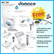 Domaco 787 Rimless Triple Turbo Tornado Flushing 1-Piece Toilet Bowl & Basin Package