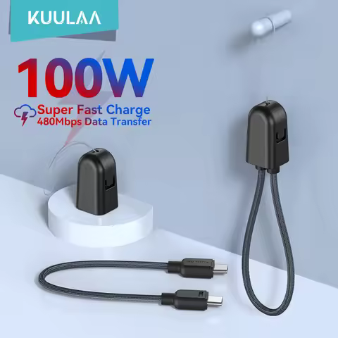 KUULAA PD 100W Type C To Type C Cable Lanyard Data Cable Portable Type C to USB C Fast Charging Cabl