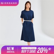 GIORDANO Women Dresses Cap Sleeve 100% Cotton Loose Dresses Crewneck Slant Pockets Solid Color Simpl