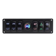 12-24V 6Gang Rocker แผงสวิตช์เบรกเกอร์สำหรับ RVsรถยนต์เรือแผงสวิตช์กันน้ำพร้อมจอแอลอีดีแสดงแรงดันไฟฟ