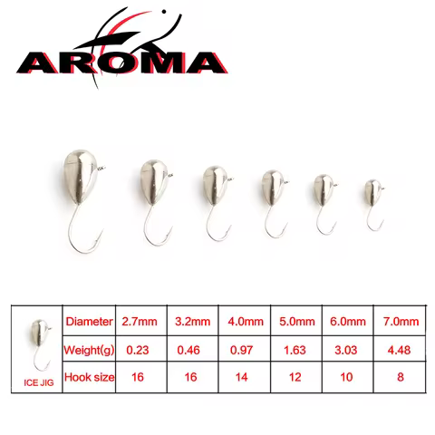 Aroma 5PCS/Sets Ice Tear Drop Jig Hayabusa Hook 2.7mm~7mm Winter Fishing Perch Crappie Wrasse Hooks,