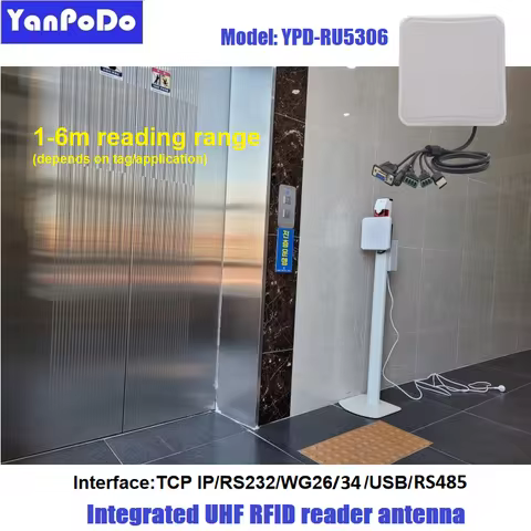 Yanpodo 5-6m Uhf Rfid Reader Long Range Built in 6dbi Circular Antenna RS232 WG26 USB RELAY Ethernet