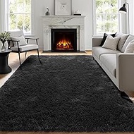 PAGISOFE Black Fluffy Shag Area Rugs for Bedroom 5x7, Soft Fuzzy Shaggy Rugs for Living Room Carpet,