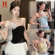 Hot fashion Women's Tube Top Luxurious Lace Decoration With Pearl Necklace There Is A Built-In Bra. 