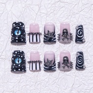 10pcs Duck Nails Y2K French Style & Versatile 3d Pearl Flower Powder And 3D Water Droplets Desgin Na