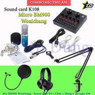 BỘ MIC THU ÂM BM900 WOAICHANG SOUND CARD V8 CHÂN MÀNG DÂY tặng TAI NGHE sonyyy( Đã có Dây Live strea