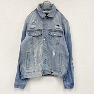 古著GUESS 做舊靛藍色牛仔夾克，M 碼