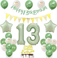 13th Birthday Decoration Boy Girl Sage Green Banner 13th Birthday Garland Decoration 13th Boy Avocad