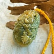 【龍福天降】天然緬甸翡翠-老藍水蜜黃沁色福龍手把件