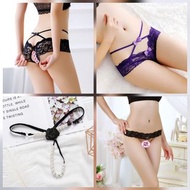 現貨 性感珍珠按摩免脫開襠蕾絲 T-back 丁字褲 丁字三角內褲 情趣內褲 性感內褲 激情 誘惑 Pearl Panties massage T pants open thong under