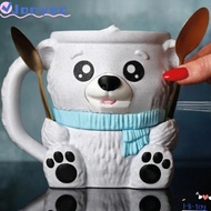 JONY1EC Ice Cream Pint Holder Cup, NonSlip with Two Spoons Melting Preventer,  Polar Bear  Printed I
