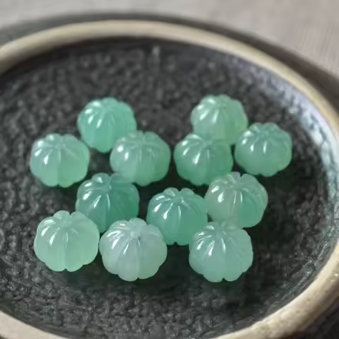 Genuine Myanmar Jadeite White Green Jade Pumpkin Beads For Jewelry Making Diy String Bracelet Beaded