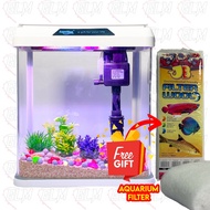 Mini Aquarium Aquanice Fish Tank Set Lengkap (Pump, Filter, Led Light)