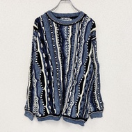 90年代Lavane Coogi風格棉質針織衫，3D立體針織，復古款，全印花，顏色，XL碼