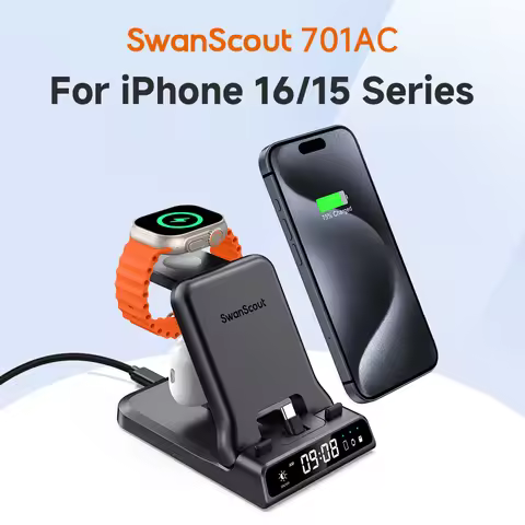 SwanScout 701AC Charger for Apple Watch 10 Ultra 2 9 8 7 6 5 4 SE Fast Charging Station for iPhone 1