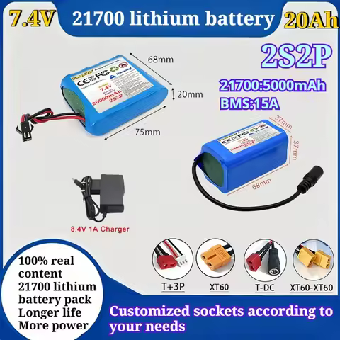 Brand new 2S2P 7.4V 21700 battery cell, long life, strong power 20000mAh lithium battery with charge
