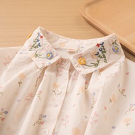 เรียบหรู ลายดอกไม้ งานปัก เสื้อเชิ้ตแขนยาว ผู้หญิง คอปก เสื้อท่อนบน อินเทรนด์ Country Fresh Style ผ้