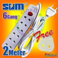 Sum Multi 2 Pin Plug Trailing Socket- 6 Way / 5 Way 2 Pin Extension Socket with 2-Pin Europe Pin (2M) -4216N / 4215N