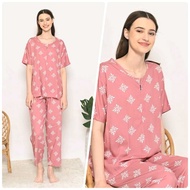 ONE SET OF PREMIUM RAYON LONG PANTS FOR BUSUI SHORT SLEEVES ZIPPER SOFT AND COOL MATERIAL NEAT STITC