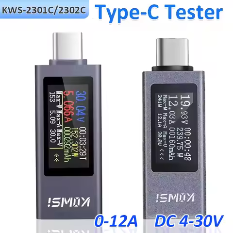 KWS-2301C/2302C Digital Display Type-C Tester DC 4-30V 0-12A Current/Voltage Monitor PD Battery Capa