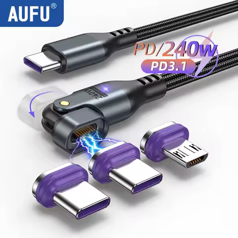 AUFU 16pin 180 Rotate Magnetic Cable 240W Fast Charging Micro USB Type C Cable For iPhone Xiaomi Sam