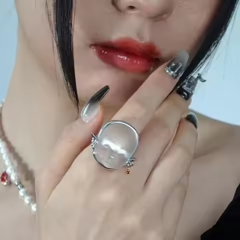 Baby Face Adjustable Ring Open Rings Fashion Crochet Finger Alloy Material y2k Rings Jewelry Gift fo