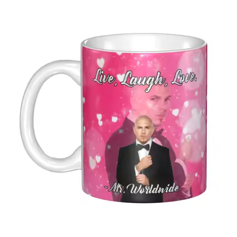 Mr Worldwide Says To Live Laugh Love Pink Mug Customized Pitbull Ceramic Coffee Mug Cup Creative Gif