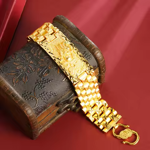 Minimalist Unisex Gold Ornament For Men Women 24K Gold AU999 Plain 23mm wide design with simple drag