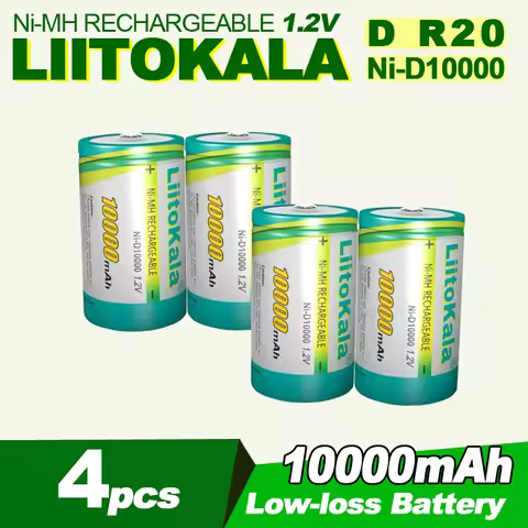 4PCS LiitoKala Ni-D10000 1.2V D 10000mAh Nimh Mi-mh D Type 10000mah for Pack Light Flashlight Gas St