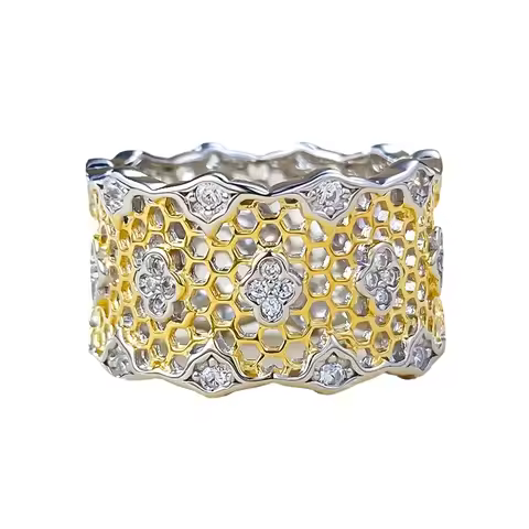 ZOCA Gemstone Ring Vintage Hollow Ring For Women 925 Sterling Silver Gold Vermeil Jewelry Accessorie