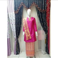 RR Setelan Baju Kurung Songket Melayu//Tunik Tafeta Polos Rok Songket Selendang//Tunik Tafeta Kekini