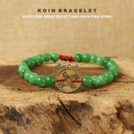 Gelang Koin Batu Alam Giok Hijau Asli Cina Tali Merah Premium