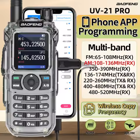 Baofeng UV-21 PRO Walkie Talkie Long Range Wireless Copy Frequency AM FM Type-C Phone APP Programmin