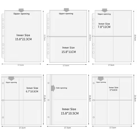A5 3/7 Ring Photocards Binder Sleeve 1/2/4/6 Pockets Clear Acid Free 6x4 Photo Album Refill Pages Tr